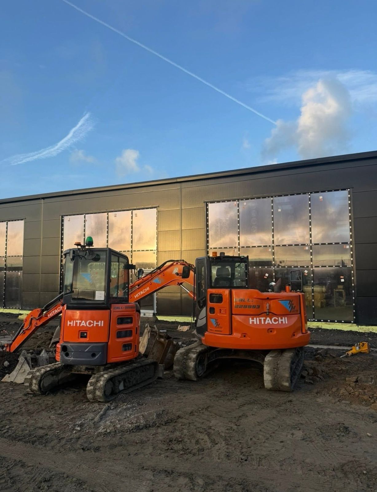 Two HPM Hitachi excavators at commercial civils site Isle of Man